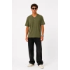Erkek V Yaka Basic Tişört Kısa Kol Yazlık Regular Fit T-Shirt - Haki