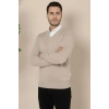 Erkek V Yaka Triko Kazak yumuşak dokulu Pamuklu ince Dokuma, uzun kollu Rahat Regular kalıp - Bej