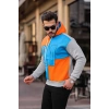 Erkek W Nakış İşlemeli Kapüşonlu Sweatshirt - Mavi