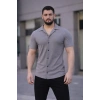 Erkek Waffle Kumaş Kısa Kollu Düğmeli Açık Yaka Regular Fit Gömlek - Gri