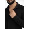 Erkek Waffle Kumaş Uzun Kollu Düğmeli Açık Yaka Regular Fit Gömlek - Siyah