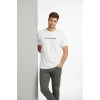 Erkek Wafıl Kumaş Tişört Regular Kalıp Bisiklet Yaka Baskılı Günlük Basic T-Shirt - Beyaz