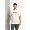 Erkek Wafıl Kumaş Tişört Regular Kalıp Bisiklet Yaka Baskılı Günlük Basic T-Shirt - Beyaz