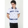 Erkek Yakalı Slim Fit Baskılı T-Shirt - Beyaz