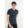 Erkek Yakalı Slim Fit Pike Çizgili T-Shirt - Lacivert