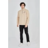 Erkek Yarım Fermuarlı Baskılı Sweat - Bej