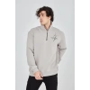 Erkek Yarım Fermuarlı Baskılı Sweat - Boyalı Gri
