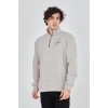 Erkek Yarım Fermuarlı Baskılı Sweat - Boyalı Gri