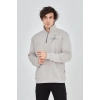 Erkek Yarım Fermuarlı Baskılı Sweat - Boyalı Gri