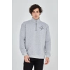Erkek Yarım Fermuarlı Baskılı Sweat - Gri