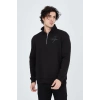 Erkek Yarım Fermuarlı Baskılı Sweat - Siyah