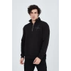 Erkek Yarım Fermuarlı Baskılı Sweat - Siyah