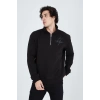 Erkek Yarım Fermuarlı Baskılı Sweat - Siyah