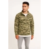 Erkek Yarım Fermuarlı Desenli Polar Sweat – Haki Kamuflaj Yakalı, Uzun Kollu, Oversize Rahat Kalıp - Haki