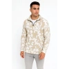 Erkek Yarım Fermuarlı Desenli Polar Sweat Yakalı, Uzun Kollu, Oversize Rahat Kalıp - Bej