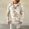 Erkek Yarım Fermuarlı Desenli Polar Sweat Yakalı, Uzun Kollu, Oversize Rahat Kalıp - Bej
