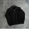 Erkek Yarım Fermuarlı Üç İplik Sweatshirt - Siyah