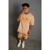 Erkek Alev Baskılı İkili Şortlu Takım - Bej