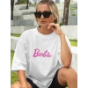 Kadın Baskılı Oversize T-shirt - Beyaz