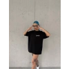 Kadın Bisiklet Yaka Baskılı kısa kol Oversize T-Shirt - Siyah