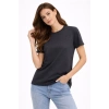 Kadın Bisiklet Yaka Tişört Regular Kalıp Basic Pamuklu Günlük Kullanım T-shirt - Füme
