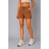 Kadın Dokuma Kumaş Cepli Bağcıklı Regular Fit Yazlık Şort - Kahverengi