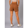Kadın Dokuma Kumaş Cepli Bağcıklı Regular Fit Yazlık Şort - Kahverengi