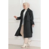 Kadın Kaşe Kaban – Uzun Boy 115 cm Kruvaze Yaka Kuşaklı Astarlı Kışlık Tesettür Kaban, Yünlü Dokuma Kaşmir Kumaş, Cepli Oversize Rahat Kalıp Şık Modern Kaban Mont Modeli (Günlük ve Özel Gün Kombinlerine Uygun) - Siyah