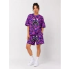 Kadın Oversize Kalıp Pubg Bape X Shark Nakışlı Cepli Şort Takım - Mor