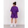 Kadın Oversize Kalıp Pubg Bape X Shark Nakışlı Cepli Şort Takım - Mor