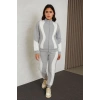 Kadın Premium Parçalı Eşofman Takım - Dik Yaka Fermuarlı Sweatshirt - Gri