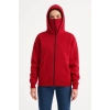Kadın Samuray Ninja Çift Kapüşonlu Maske Detaylı Fermuarlı Kanguru Cepli Hoodie - Kırmızı