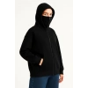 Kadın Samuray Ninja Çift Kapüşonlu Maske Detaylı Fermuarlı Kanguru Cepli Hoodie - Siyah
