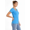 Kadın V Yaka Slim Fit Likralı Tişört - Açık Mavi