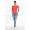 Kadın V Yaka Slim Fit Likralı Tişört - Nar Çiçeği