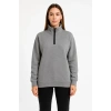 Kadın Üç İplik Dık Yaka Yarım Fermuarlı SweatShirt - Gri