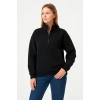 Kadın Üç İplik Dık Yaka Yarım Fermuarlı SweatShirt - Siyah