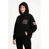 Kadın Üç İplik Kapüşonlu Ön ve Arka Baskılı SweatShirt hoodie - Siyah