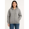 Kadın Üç İplik Kapüşonlu Tam Fermuarlı Kanguru Çepli SweatShirt Hoodie - Gri