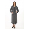 Kadın Uzun Kaşe Kaban – Yünlü Dokuma Kaşmir Kumaş, Kruvaze Yaka, Kuşaklı Astarlı Tesettür Uyumlu Şık Kışlık Siyah Model - Füme