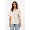 Kadın V Yaka Basic Tişört Kısa Kol Yazlık Regular Fit T-Shirt - Bej