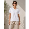Kadın V Yaka Basic Tişört Kısa Kol Yazlık Regular Fit T-Shirt - Beyaz