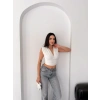 Kadın Vatkalı Kolsuz V Yaka Drapeli Crop Bluz Likralı Fit - Beyaz