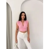 Kadın Vatkalı Kolsuz V Yaka Drapeli Crop Bluz Likralı Fit - Pembe
