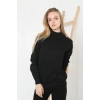 Kadın Yarım Boğaz Triko Kazak yumuşak dokulu Pamuklu ince Dokuma, uzun kollu Rahat Regular kalıp - Siyah