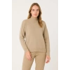 Kadın Yarım Boğaz Triko Kazak yumuşak dokulu Pamuklu ince Dokuma, uzun kollu Rahat Regular kalıp - Bej