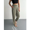 Kadın Yüksel Bel Beli Bağcıklı Cepli Rahat Paça Pantalon - Su Yeşili