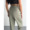 Kadın Yüksel Bel Beli Bağcıklı Cepli Rahat Paça Pantalon - Su Yeşili