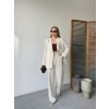 Keten Ceket Pantolon İlik Düğmeli Uzun Kollu Yırtmaçlı ikili Takım - Beyaz