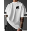 LB Baskılı Ön Arka Oversize Bisiklet Yaka Kısa Kol T-shirt - Beyaz